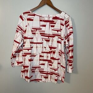New Charter Club 100% Supima Cotton Red‎ Boat Theme Top PXL